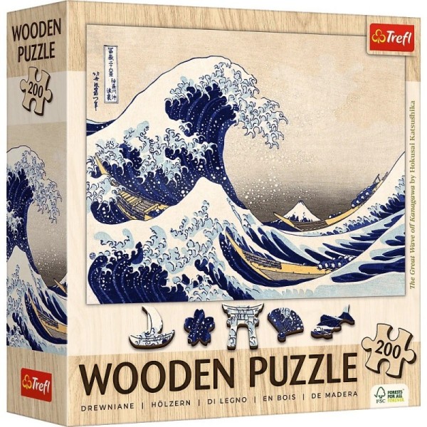 Puzzle drewniane 200 elementów Wielka Fala w Kanagawie Hokusai Katsushika