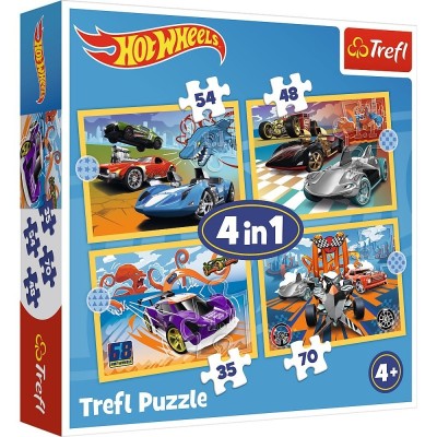 Puzzle 4w1 Hot Wheels pojazdy