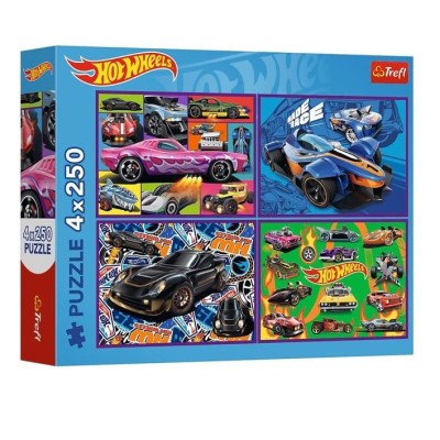 Puzzle 4x250 Wyścigowe auta Hot Wheels