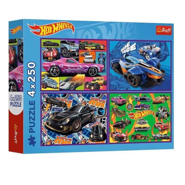 Puzzle 4x250 Wyścigowe auta Hot Wheels