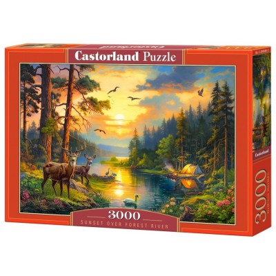 Puzzle 3000 elementów Zachód słońca nad leśną rzeką