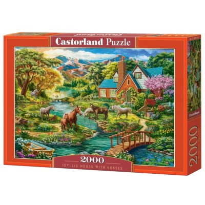 Puzzle 2000 elementów Wiejski domek z końmi