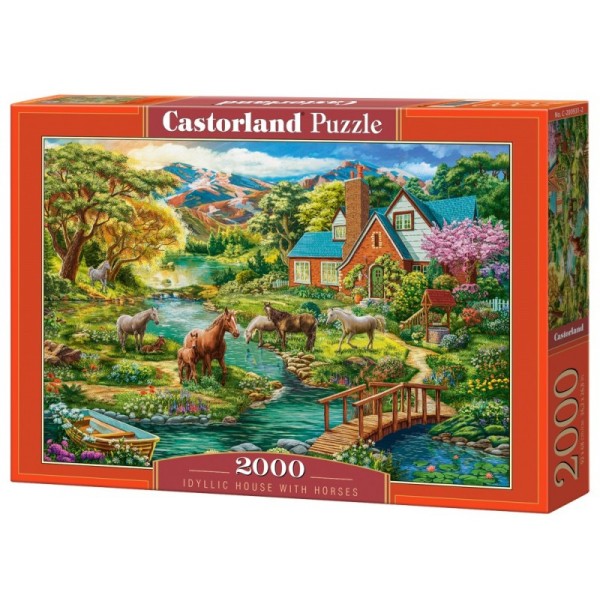 Puzzle 2000 elementów Wiejski domek z końmi